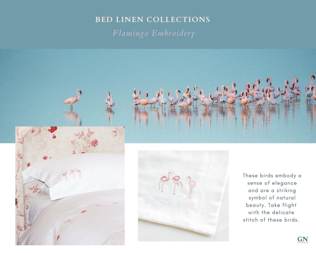 gilly nicolson embroidered flamingo bed linen