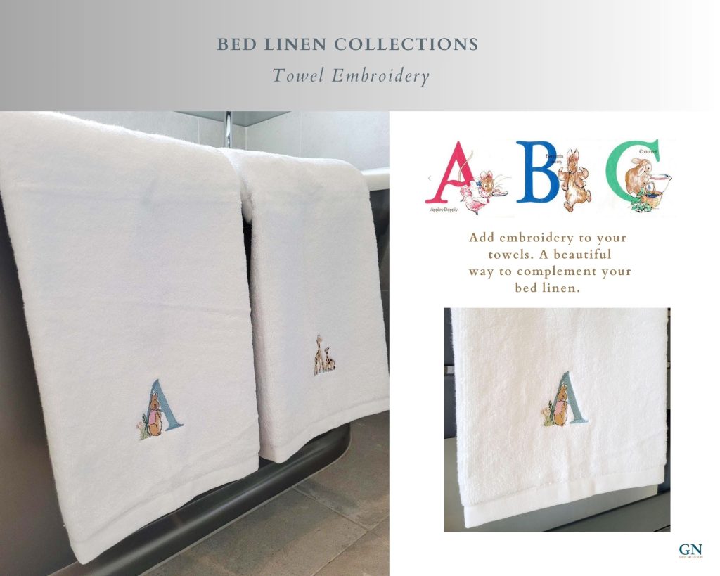gilly nicolson peter rabbit embroidered towels and bed linen