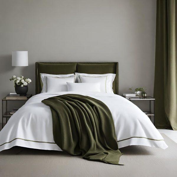 gilly nicolson bespoke bed linen and olive cashmere and merino throw