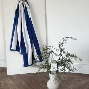 gilly nicolson blue and white striped beach towel in velour cotton