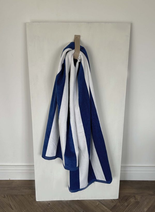 gilly nicolson blue and white striped beach towel in velour cotton